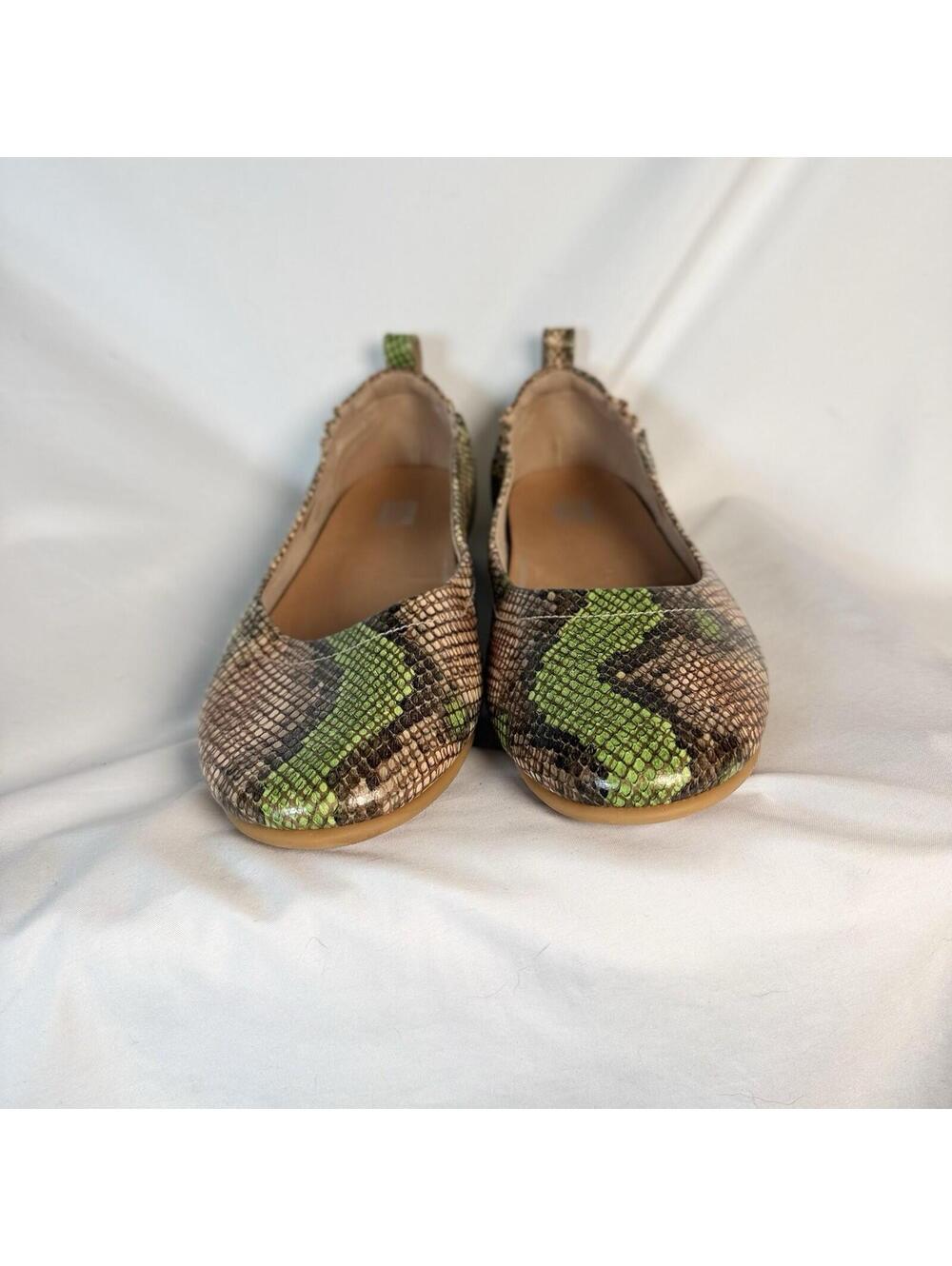 Fitflop Womens Allegro Snake Print Ballerina Flat Shoes, Lime Green, US 7 EUC